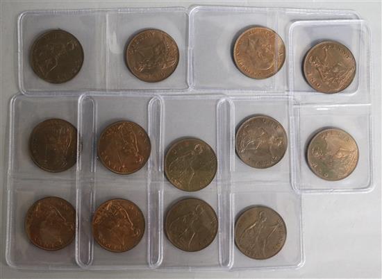 Thirteen 1936 copper pennies, all AUNC.